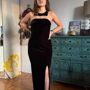 Vintage 90s Designer Velvet Gown with Rhinestone Detailing